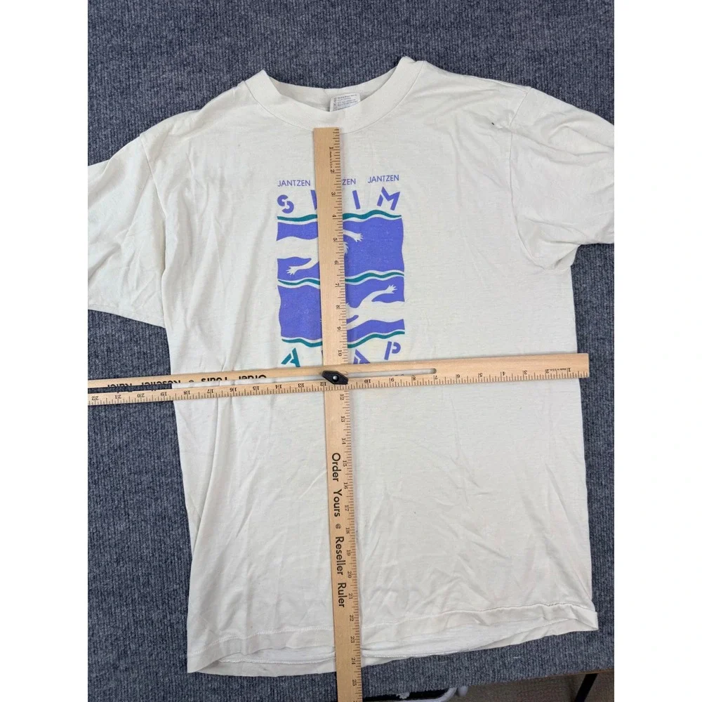 Vintage 90s Hanes Swim A Lap T Shirt Mens‎ L White USA Made Graphic Tee